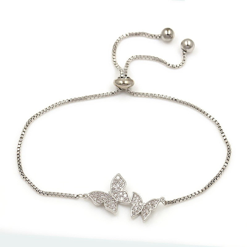 Pulseira Elegant Butterfly em Zirconia Ouro Rose ou Prata